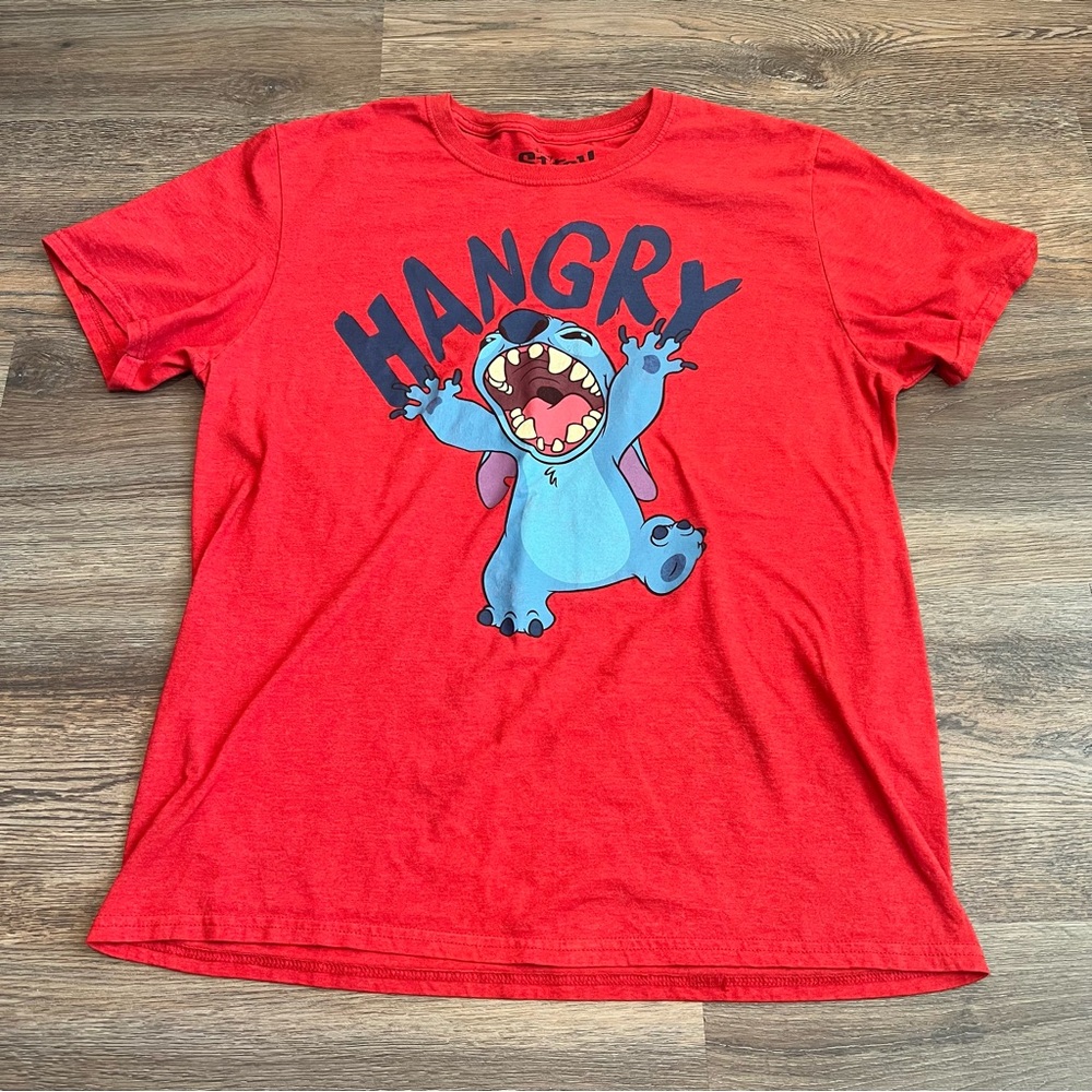Disney Stitch Graphic T-Shirt Red “Hangry” Tee Men’s Size Large Cartoon